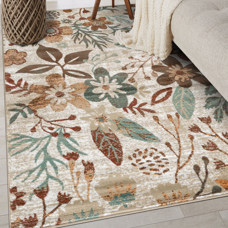 Beige Multi Garden Floral Area Rug, Rectangle 4' x 6'