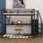 Full Size Loft Bed With Desk & Storage Stairs, Metal Loft Bed Frame With Wardrobe & LED Light, Safety Guard