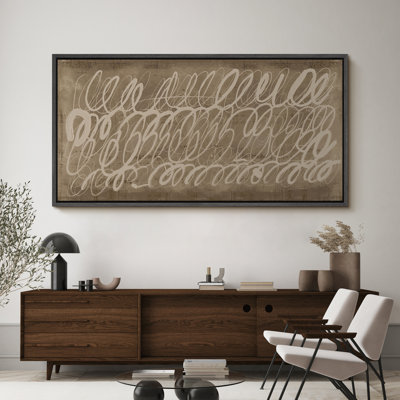 Abstract Pastel Lines " Vintage Sepia Calligraphy Swirls Modern Art Calm Warm Extra Large Artwork Pictures " Print