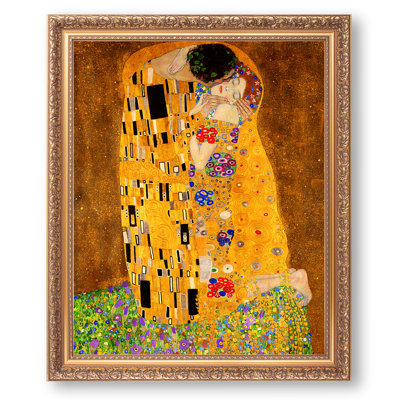The Kiss by Gustav Klimt,Golden Frame The World Classic Art Reproductions,Wall Art for Home Decor