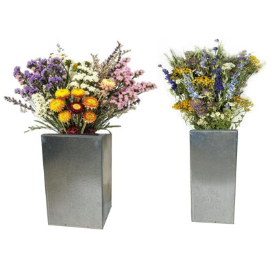 Galvanized steel, retro decorative containers set of two, for silk and dried flower arrangements. 