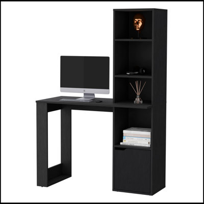 Bureau d'ordinateur Peterson avec bibliothèque à 4 niveaux et armoire à 1 porte, parfait pour l'organisation et la productivité du bureau à domicile