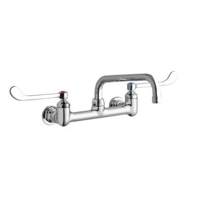Foodservice 8" Centerset Wall Mount Faucet with 8" Tube Spout 6" Wristblade Handles 1/2"  Offset Inlet Chrome