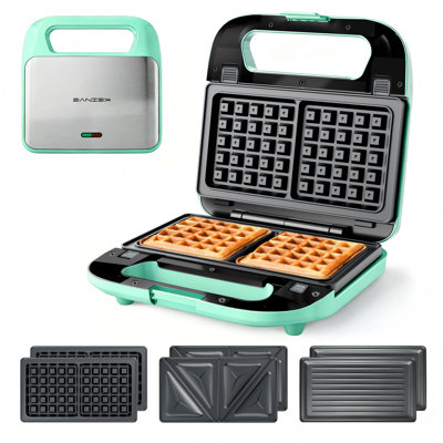 3 in 1 Sandwich Maker & Waffle Maker, 750W Panini Press with Removable Non-Stick Plate Easy to Clean, Grilled Cheese Maker for Home Kitchen Breakfast, Aqua