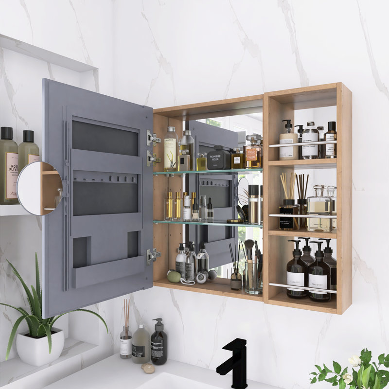 Armoire à pharmacie murale 29,63 pouces avec miroir, tablettes en verre réglables