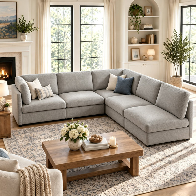 Canapé modulaire 5 pièces 5 pièces, Mélange de polyester gris