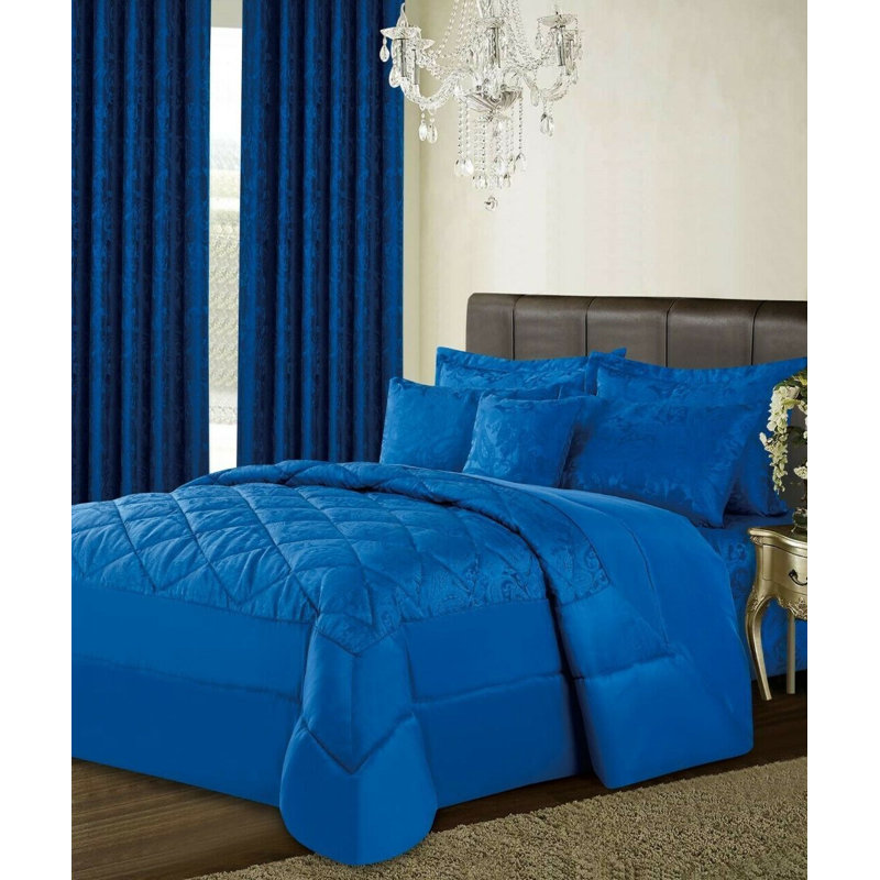 Dieter Polyester Paisley Bedspread with Pillowcases, Blue, 235 x 255 cm