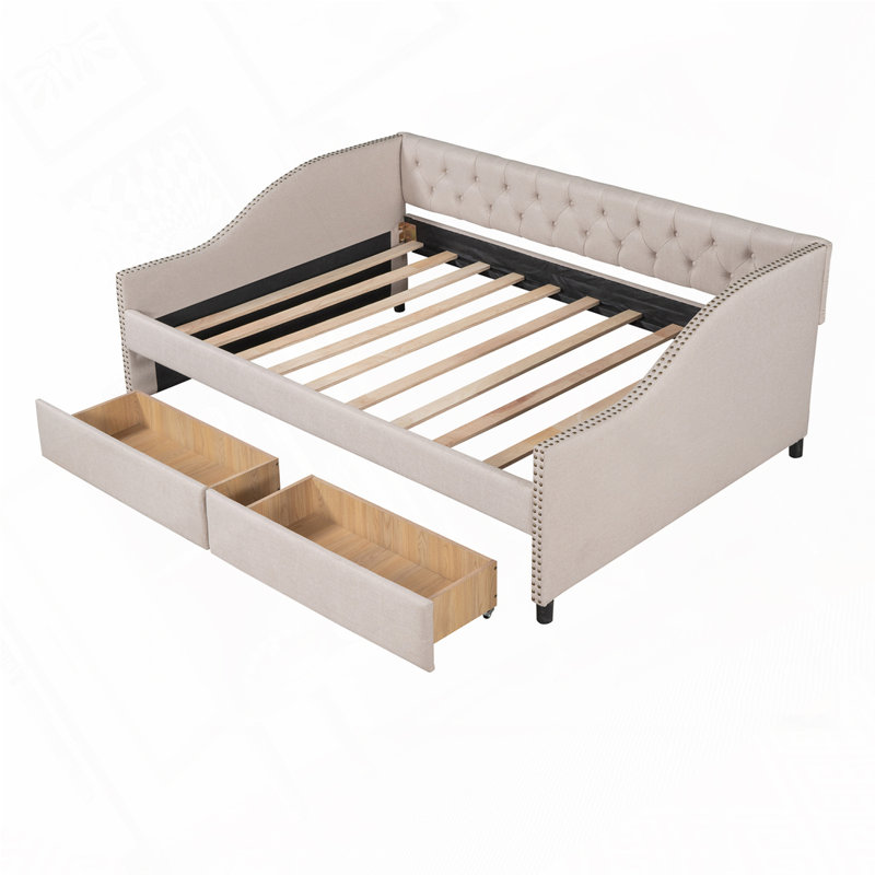 Tuft Linn Upholstered daybed with Two Drawers, Beige