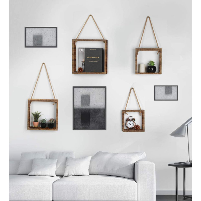 Tablette flottante en bois massif Mekela, Brun