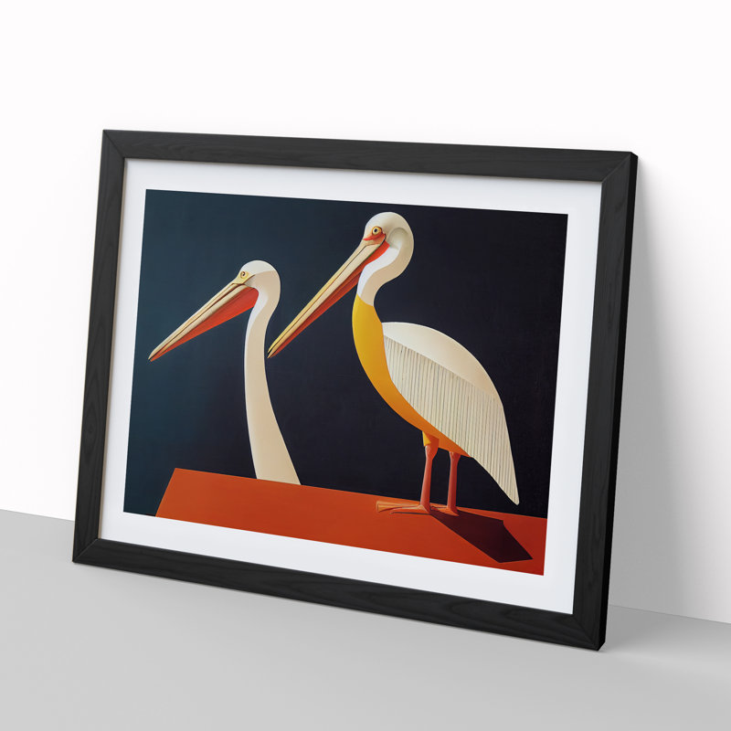Two Pelicans Abstract - Single Picture Frame Print, Black, 25cm H x 34cm W x 2cm D
