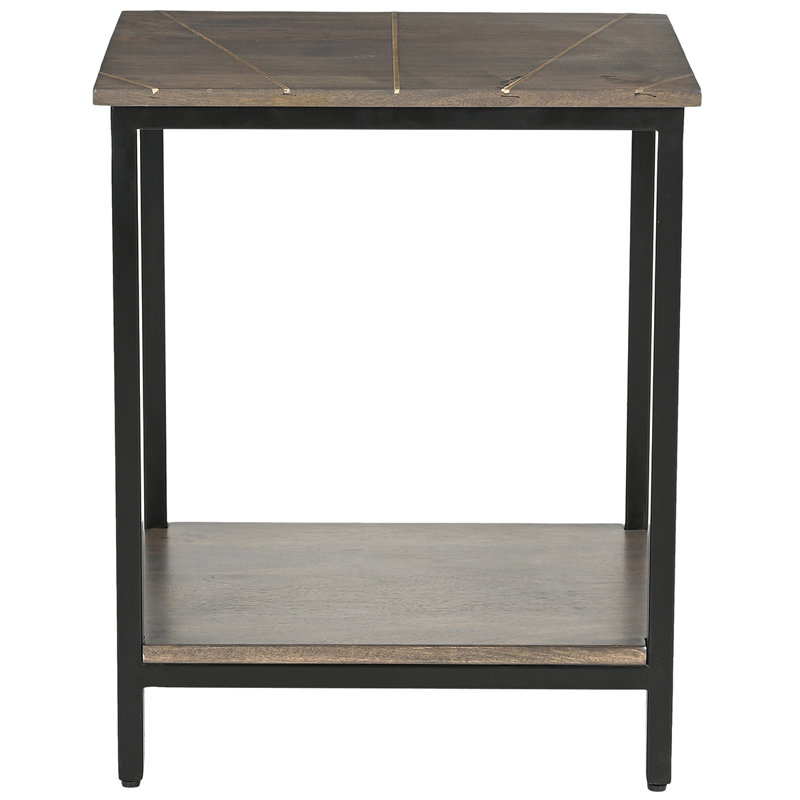 Mango Wood Side Table, Dark Brown Wood