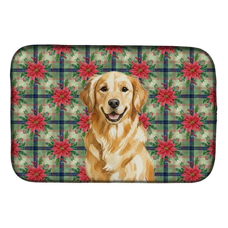 Tapis de vaisselle Golden Retriever Christmas PoinsettIas