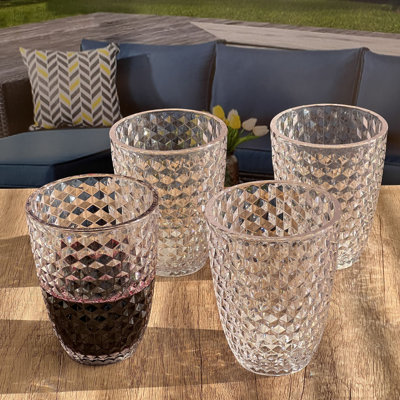 Ensemble de 4 verres à boire en diamant (12 oz), verres à cocktail en plastique, verres à cocktail sans BPA, verres, verres à eau