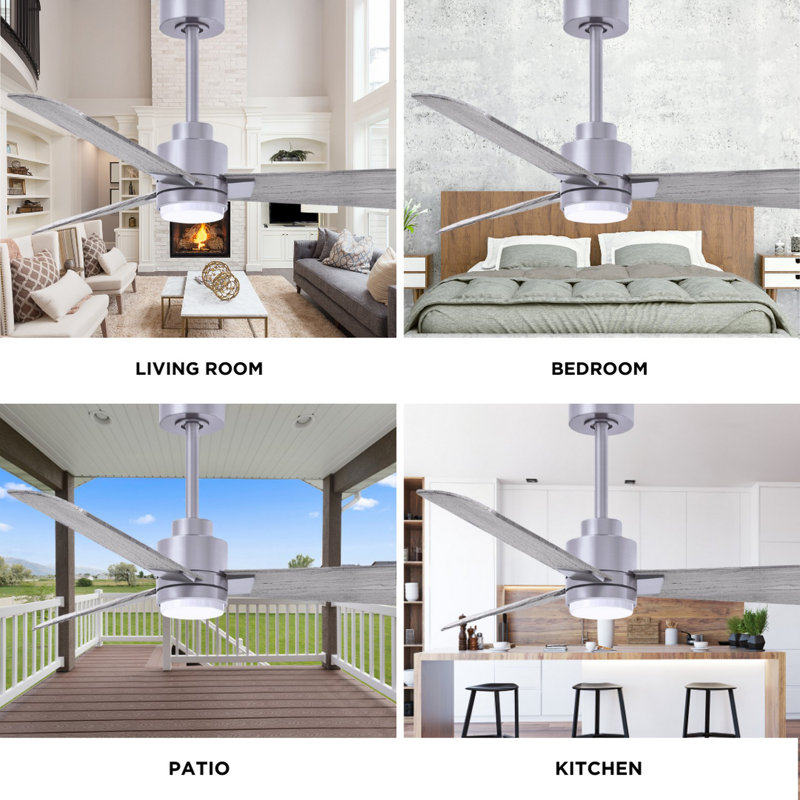 Alessandra - Three Blade Transitional Ceiling Fan -LED, Brushed Nickel, 42", Barnwood Tone