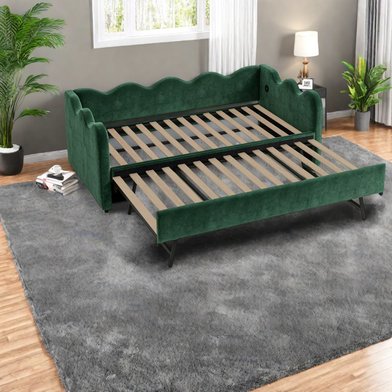 Canapés extensibles gain de place, structure en métal et tissu, chambre d'amis moderne, Vert