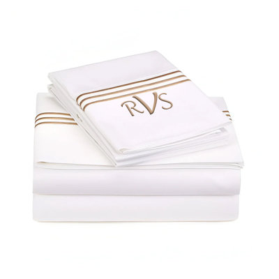 Monogram 400TC Triple Embroidery Sateen Solid Cotton Sheet Set