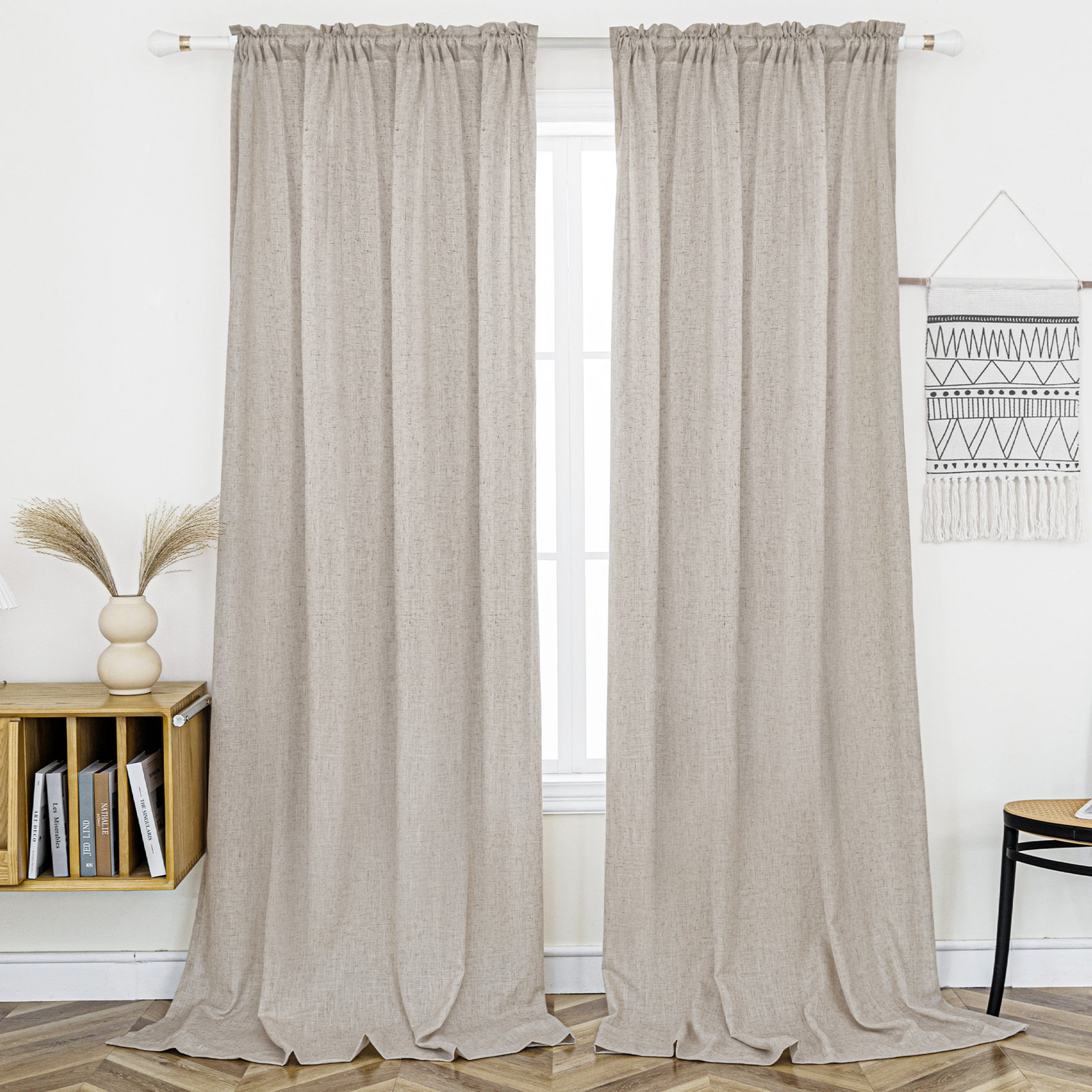 Jep Linen Blended Semi Sheer Rod Pocket Curtain Pair, Linen, 52" W x 108" L