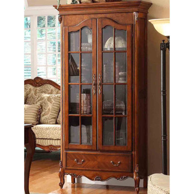 Vitrine avec tiroir en bois d'hévéa massif traditionnel