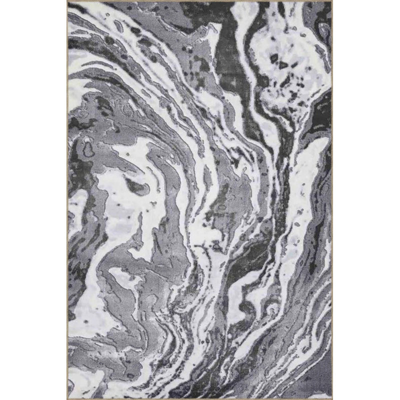 Gray Pastel Themed Patterned Woven Base Washable Carpet, Rectangle 5' x 9'11"
