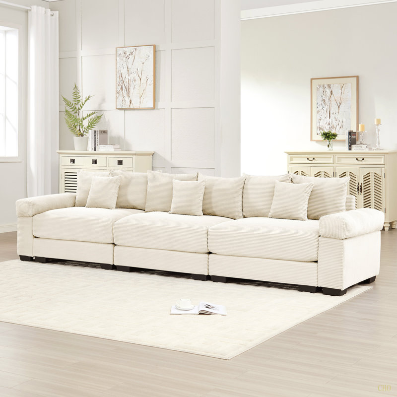Canapé modulaire surdimensionné de 130 po en forme de nuage, canapé 3 places en velours côtelé de qualité supérieure avec accoudoirs très épais, coussin ergonomique, conception ergonomique et assemblage facile pour les salons
