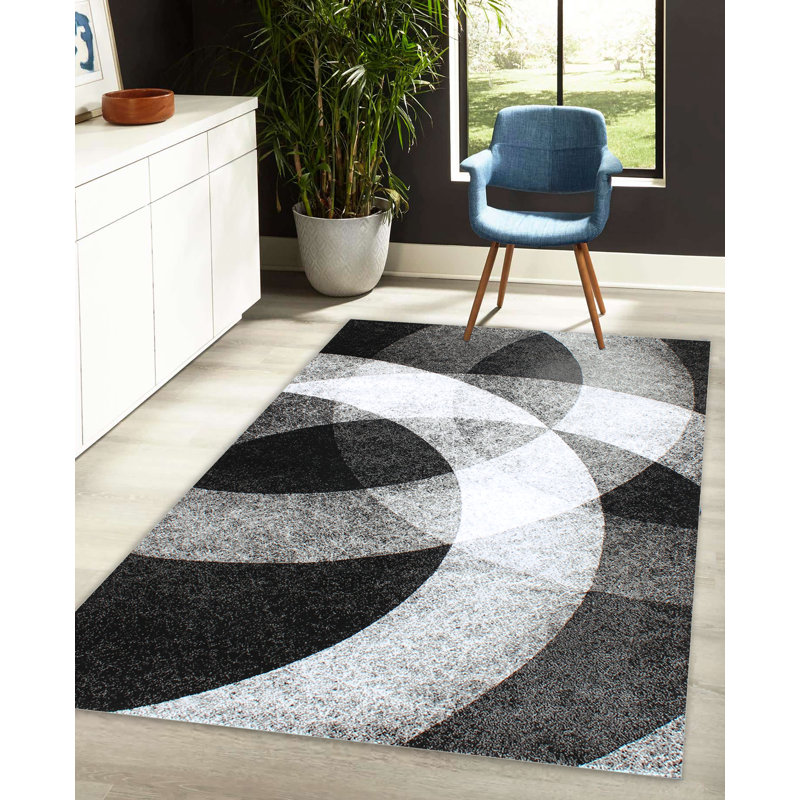 Noir et gris ciselé à la main Jesscia, Rectangle 5 pi 2 po x 7 pi 2 po