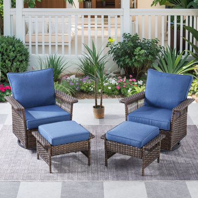 Anferney Swivel Outdoor Lounge Chair with Ottoman