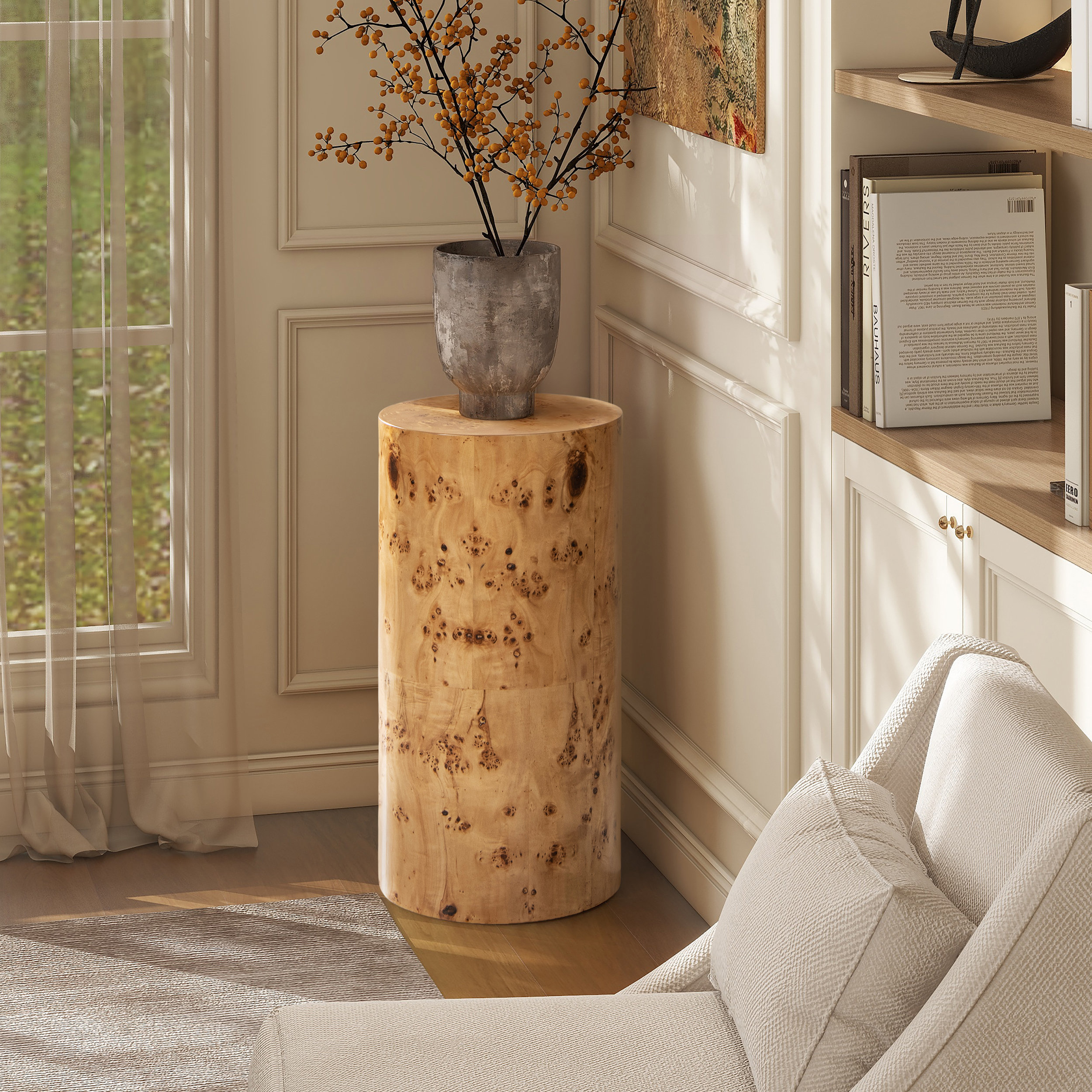 Seefeldt 29.5" Burl Accent Pillar Side Table