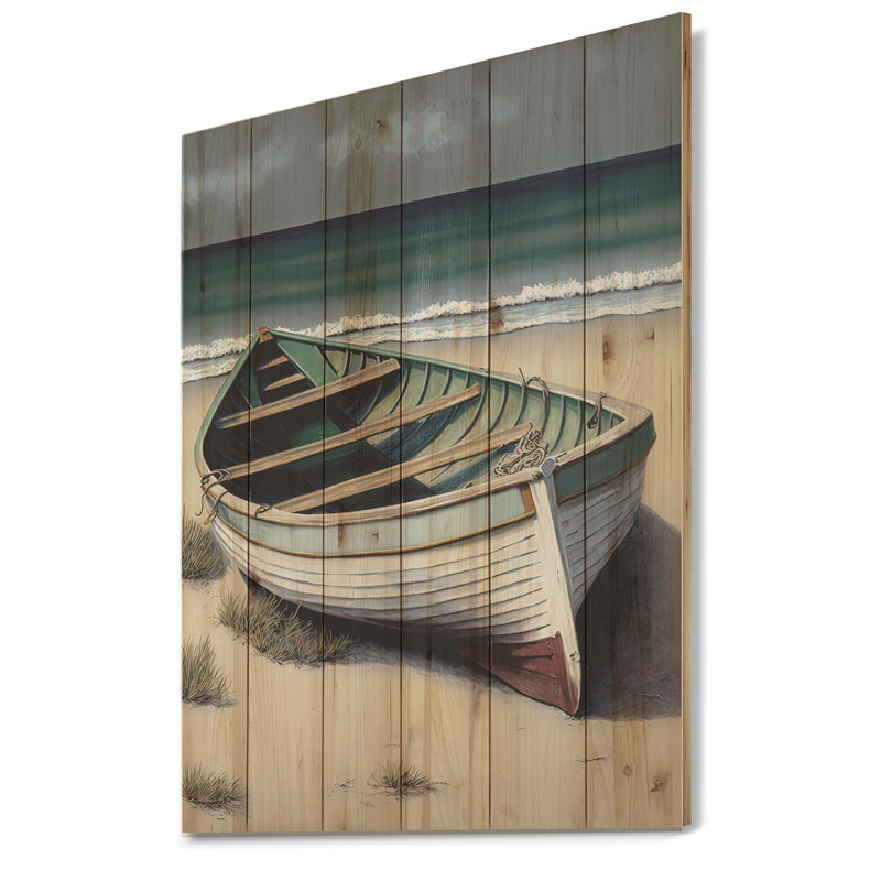 Sandyville, bateau sur le rivage III - impression sur bois sans cadre, H 32 po x l 24 po x P 1 po