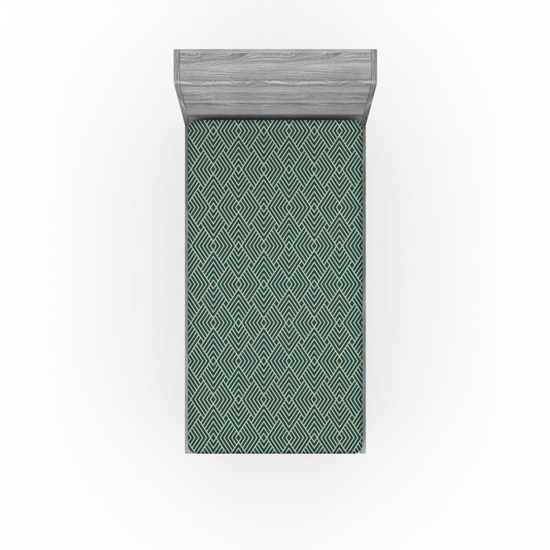 Drap-housse Ambesonne, Drap-housse de taille simple, Vert jade, kaki pâle / géométrique