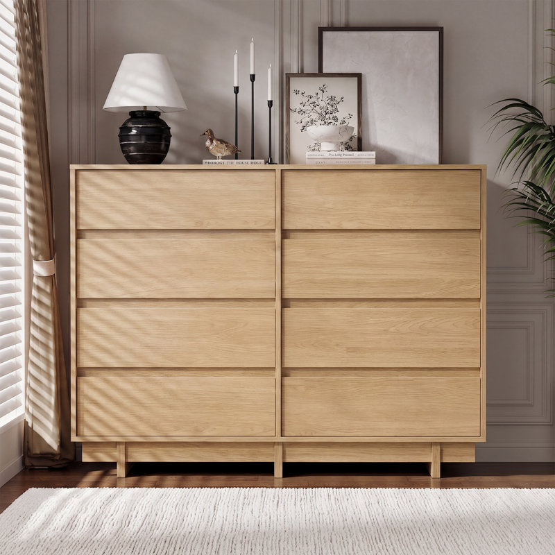 Catarina Modern 53.1" W Dresser With 8 Drawers, Double Dresser With Large Storage Space For Bedroom, Living Room, Oak