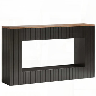 Modern Entryway Console Table with Fluted Body and Walnut Top – Black, 55.12"