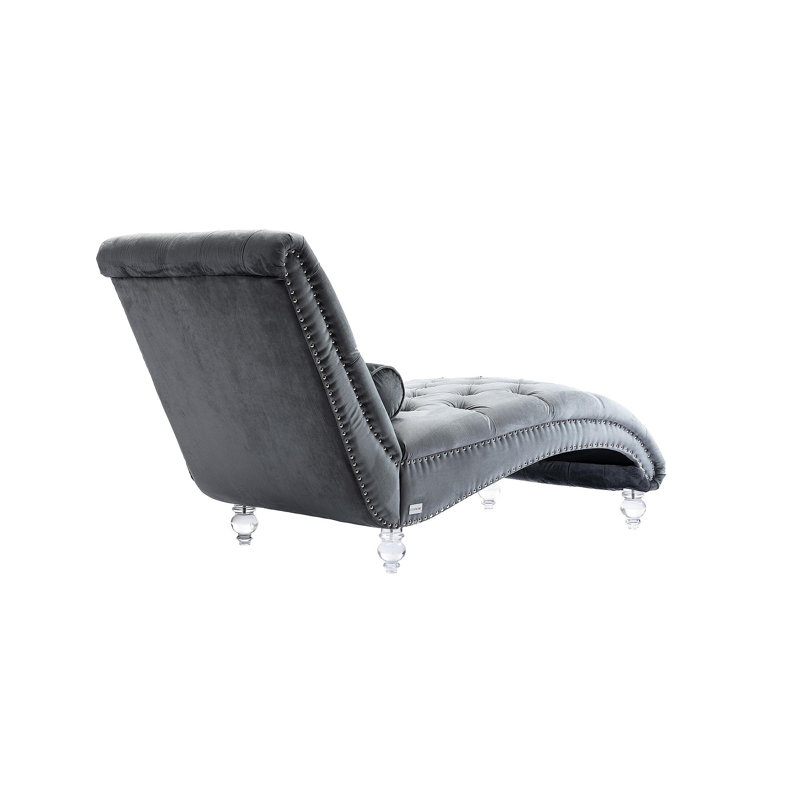 Velvet Chaise Lounge Indoor,Button-Tufted Upholstered Chaise Lounge Chair With Pillow For Bedroom Living Room Office (Silver Velvet)