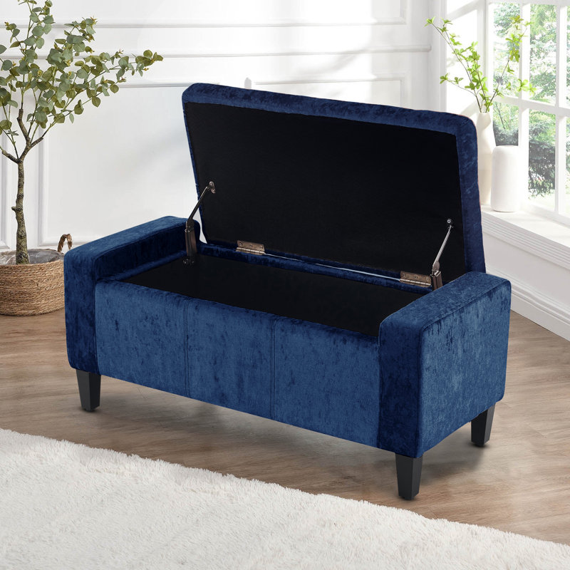 Luxury Crushed Velvet Ottoman Stool, Velvet, Navy