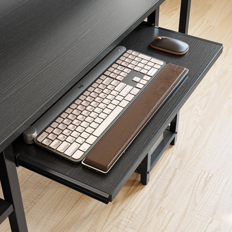 Computer Desk With Keyboard Tray, 47 Inch Office Desk With Monitor Stand And Storage Shelves, Music Studio Desk Workstation, Work Table For Home Office, Black