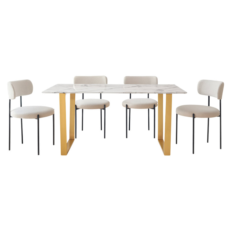 Marble & Gold Brookscar Modern Dining Set, 5 Pieces: Table, 4 Chairs