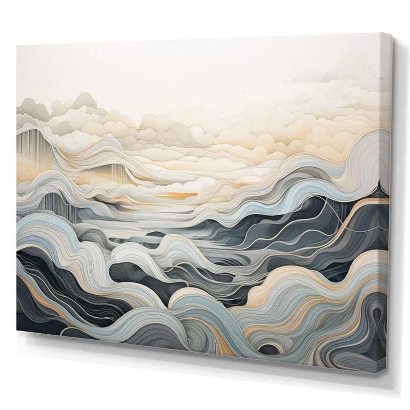 Ralynn Blue Grey Line Art Conceptual Abstract I Framed On Canvas Print, Toile tendue, H 30 po x l 40 po x P 1,5 po