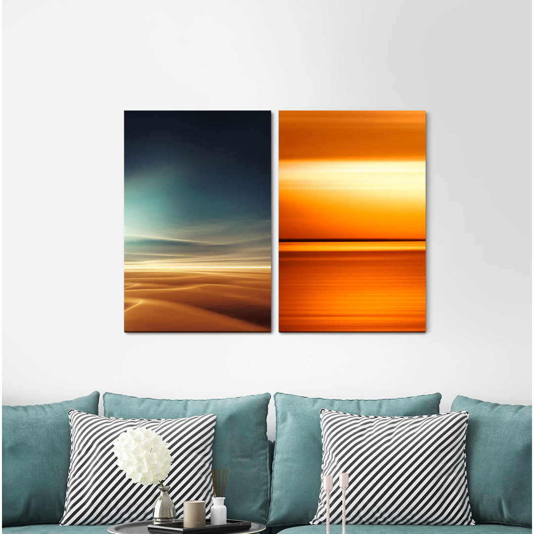 2-tlg. Leinwandbilder-Set - Grafikdruck „Desert Sahara Gold Orange Sun Horizon Clouds”