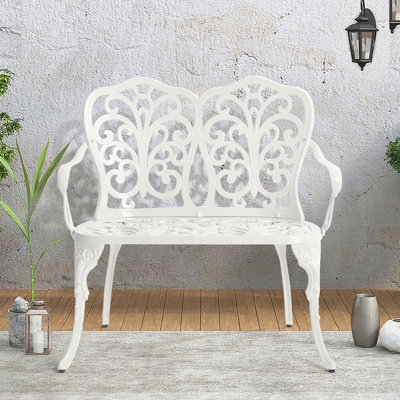 Patio Garden Bench Metal Park Bench Cast Aluminum Outdoor Furniture With Floral Rose For Patio (Excluding The Table) by Astoria Grand