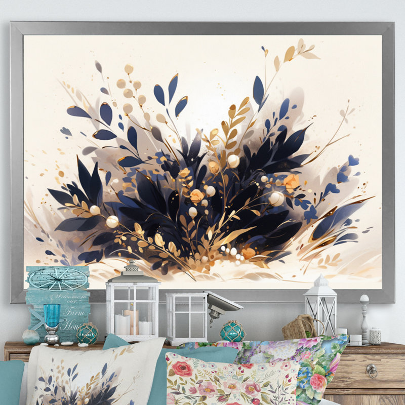 «Blue Gold Herbs Garden I» sur toile, H 24 po x l 32 po x P 1 po, Cadre photo argenté