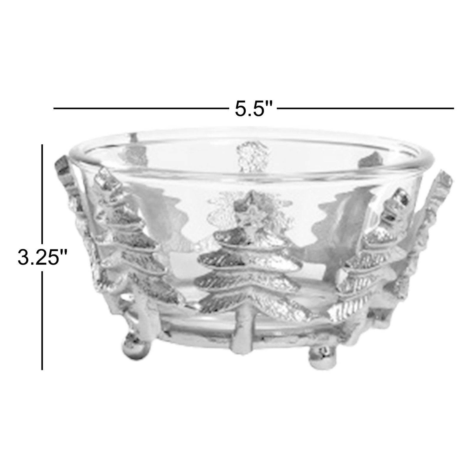 Aayza Glass & Metal Bowl, Decorative & Serving, Clear/Silver