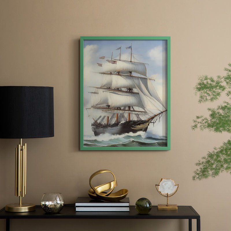 NAUTICAL Series Lxxvi, reproduction encadrée - bois massif, H 15 po x l 12 po, Vert