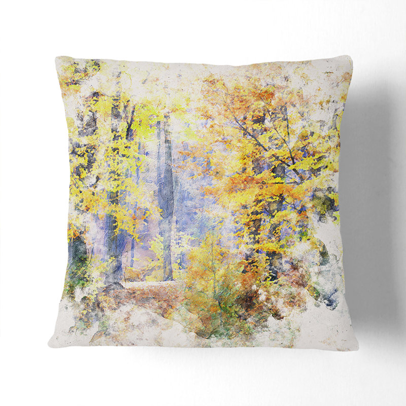 Forest in the Fall Watercolour Cushion with Filling, 40cm H x 40cm W x 15cm D