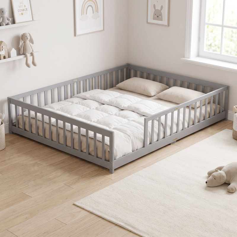 Lit plateforme avec clôture Giezi Kids, Full, Gris