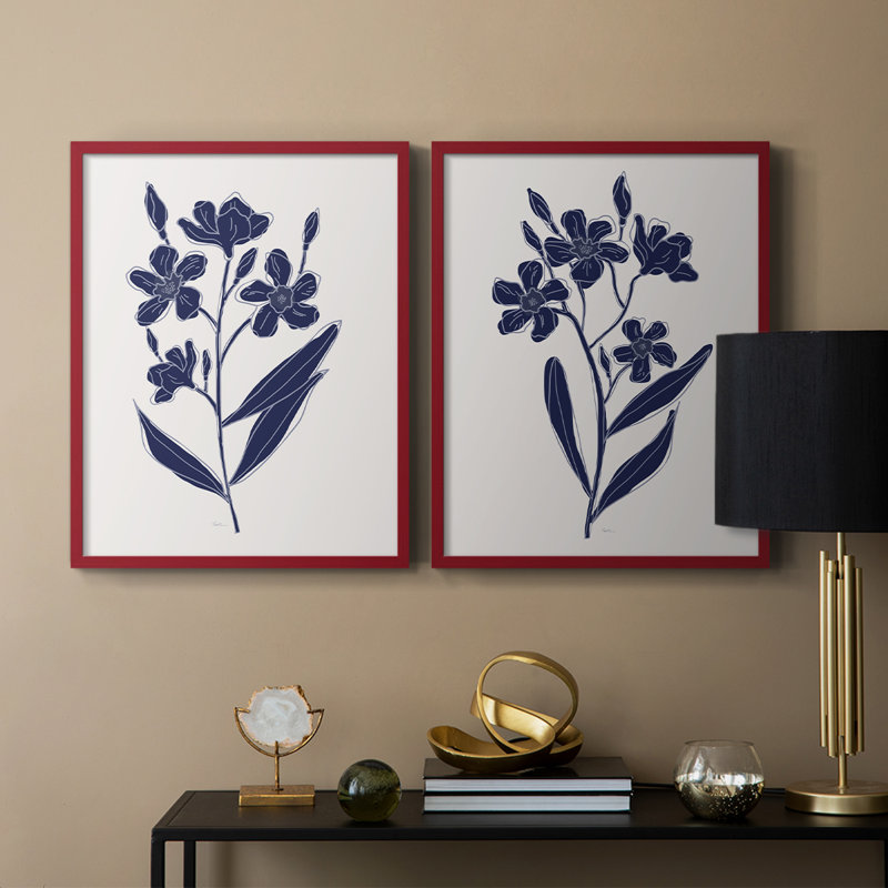 «Indigo Botanical Study I», reproduction encadrée de qualité supérieure - prête à être accrochée - aucun clou requis - aucun clou requis