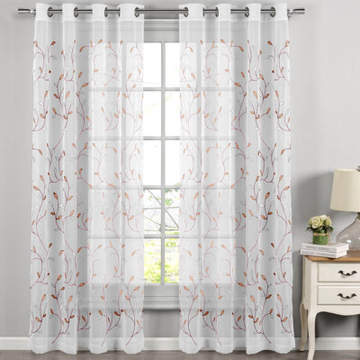 Ajay Floral Embroidered Sheer Grommet Single Curtain Panel