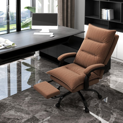 Chaise de bureau chauffante à 6 points de vibration, double rembourrage, accoudoir, repose-pieds, microfibre, brun, siège d'une largeur de 21,25 po, brun