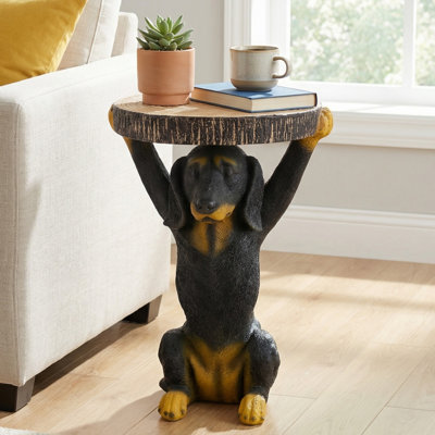 Tables de bout compactes Mgo, statue de chien d'aspect bois rustique pour patio
