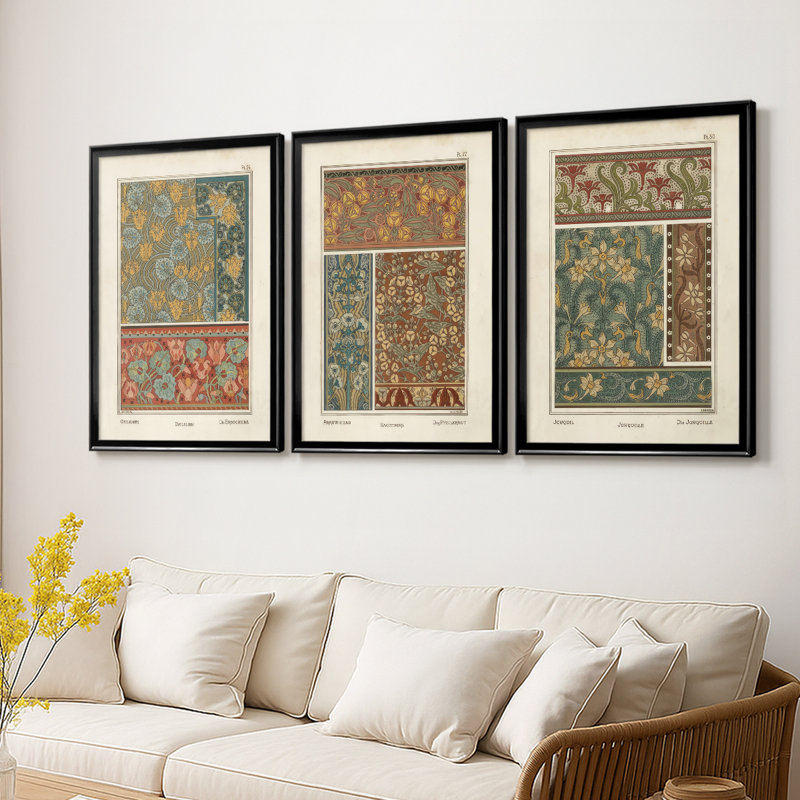 Nouveau décoratif I - Toile tendue avec châssis sur mesure - 3 pièces, H 15 po x l 19 po, Noir