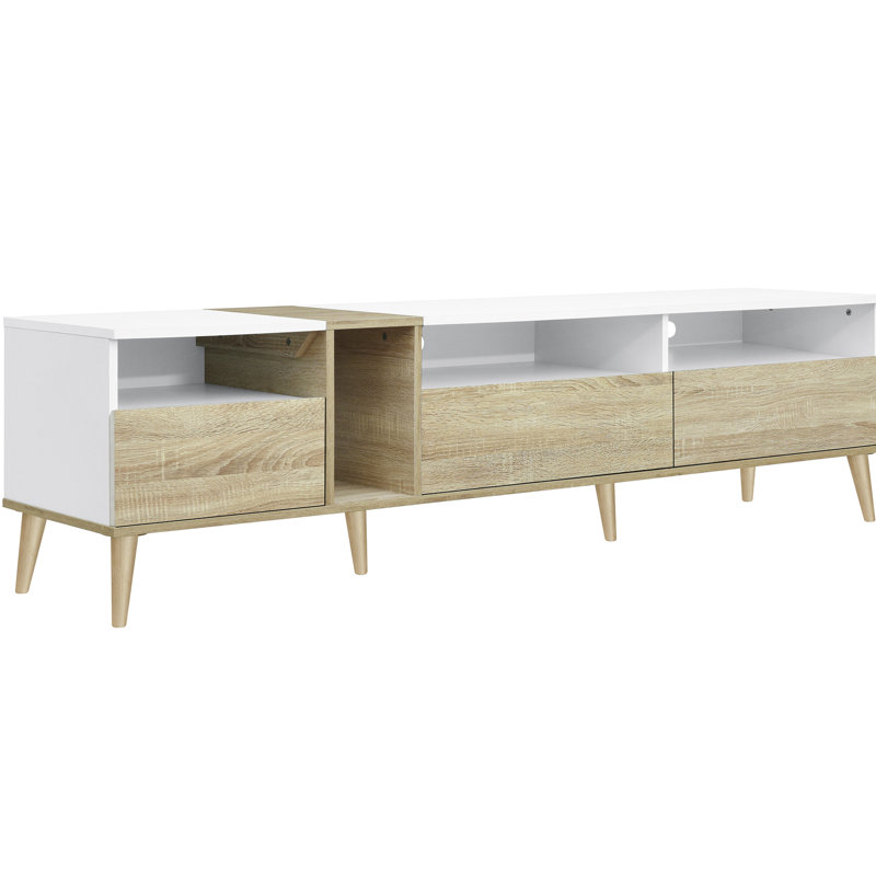 Meuble télé avec 3 tiroirs et tablettes ouvertes, convient aux téléviseurs de 70 à 79 po, centre de divertissement moderne, meuble central de couleur assortie, télévision et