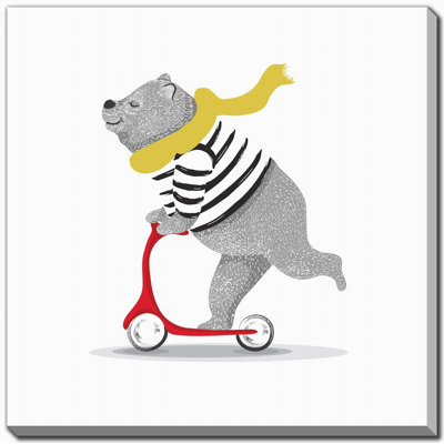 Bear On Scooter 2 Canvas Wall Art